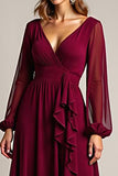 Burgundy Chiffon Long Mother of the Bride Dress with Ruffles